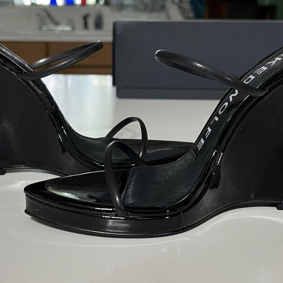 New Naked Wolfe Black Patent Double Strap Wedge Heels Sz 7 Style: Virgin HTF OOP - Picture 6 of 7